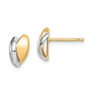 14k Yellow Gold and Rhodium Over 14k Yellow Gold Children's Satin Leaf
Stud Earrings
