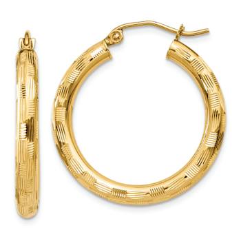 14k Yellow Gold Diamond-Cut 1" Hoop Earrings