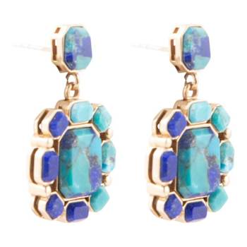Barse Jewelry Blue Lapis Lazuli and Composite  Turquoise Gold Tone
Duality Earrings