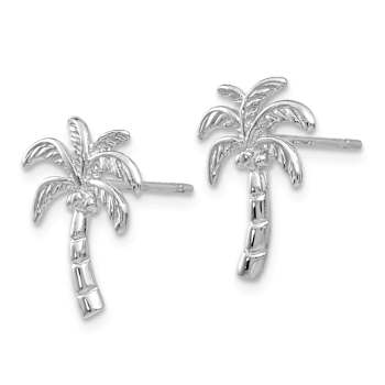 Rhodium Over 14k White Gold Textured Palm Tree Stud Earrings