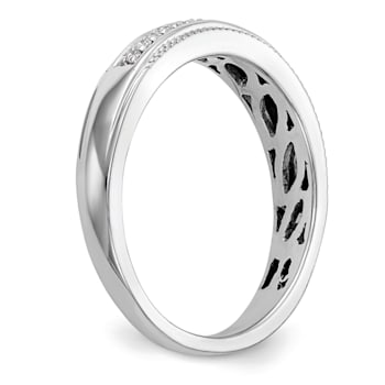 Rhodium Over 14K White Gold Diamond Trio Ladies Wedding Band 0.10ctw
