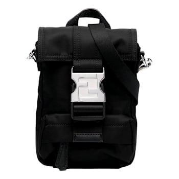 Fendi Fendiness Black Nylon Buckle Mini Backpack Crossbody Bag