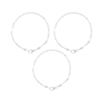 Sterling Silver Set of 3 Polished Flat Oval Link Bracelets, 7.75 Inches