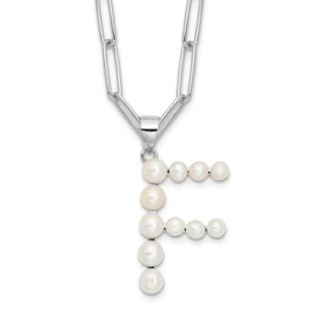 Rhodium Over Sterling Silver 3-5.5mm Freshwater Cultured Pearl LETTER F
18-inch Necklace