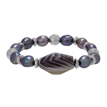 4-12mm Mixed Shape Multi-color Freshwater Pearl with Freeform Agate
Beaded Stretch Bracelet