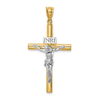 14k Two-tone Gold  Polished INRI Crucifix Cross Pendant
