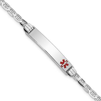 Rhodium Over 14k White Gold Medical Red Enamel Mariner Link ID Bracelet