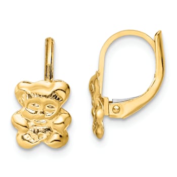 14K Yellow Gold Polished Teddy Bear Leverback Earrings