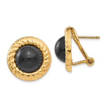 14k Yellow Gold 17mm Onyx Fancy Stud Earrings