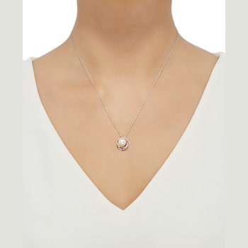 8-8.5mm Round White Freshwater Pearl with Diamond Accents 10K Yellow
Gold Pendant with Chain