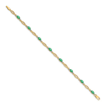 14k Yellow Gold and Rhodium Over 14k Yellow Gold Diamond and Emerald Bracelet