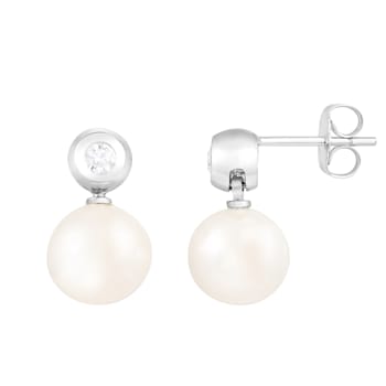 White Cultured Freshwater Pearl 14k White Gold Earrings 8-8.5mm