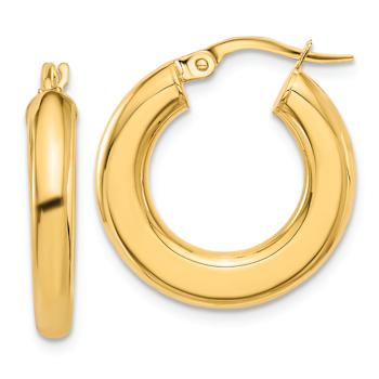 14k Yellow Gold Polished 7/8" Tube Hoop Earrings