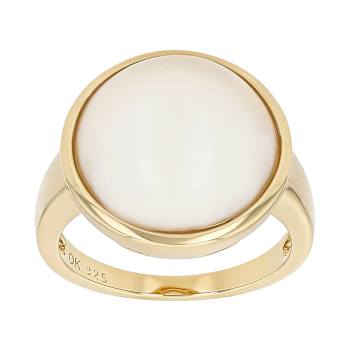 Round Mabe Pearl Solitaire Ring In 18K Gold Over Sterling Silver