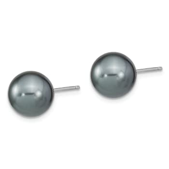 Rhodium Over Sterling Silver 10-11mm White/Grey Imitation Shell Pearl 3
Earring Set