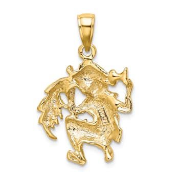 14k Yellow Gold 3D Textured Large Aquarius Zodiac pendant