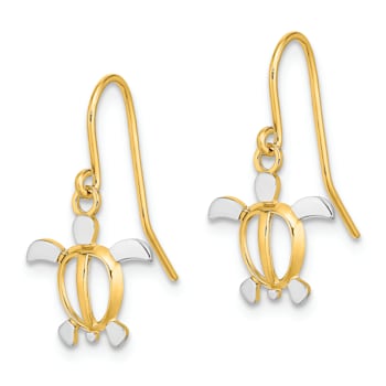 14K Yellow Gold and Rhodium Over 14K Yellow Gold Sea Turtle Dangle Earrings