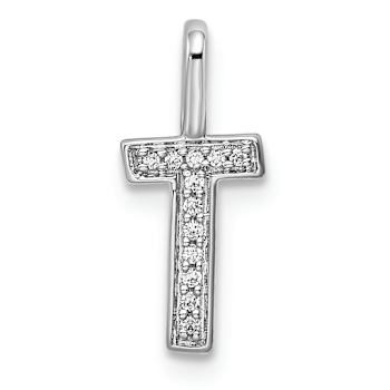 14K White Gold Diamond Letter T Initial Pendant