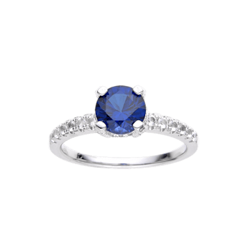 Blue Lab Created Sapphire Ring Round Solitaire Rhodium Over Sterling
Silver Ring