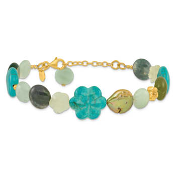 14K Yellow Gold Over Sterling Silver Amazonite, Jasper, Jade, Magnesite
1-inch Extension Bracelet