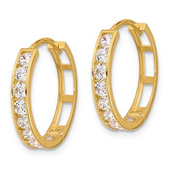 14k Yellow Gold 11/16" Cubic Zirconia Hinged Hoop Earrings