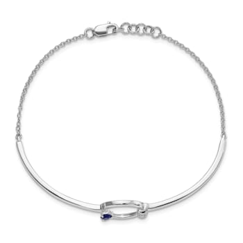 Rhodium Over 14k White Gold Diamond and Blue Sapphire Circle Bracelet