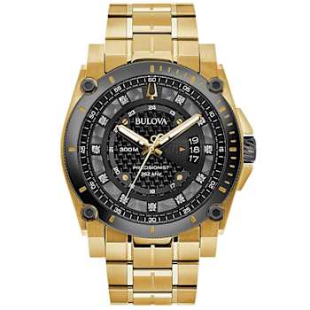 Bulova Men's Precisionist Gray Dial, Yellow Stainless Steel Watch