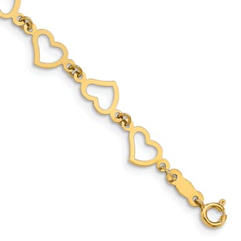 14K Yellow Gold Flat Open Hearts Bracelet