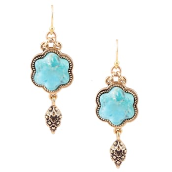 Barse Jewelry 15mm Blue Turquoise Gold Tone Flower Drop Earrings