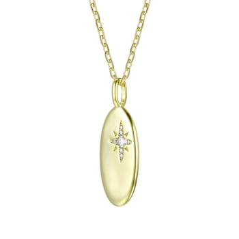 Celestial Star CZ Solitaire Pendant In 14K Gold Over Sterling Silver