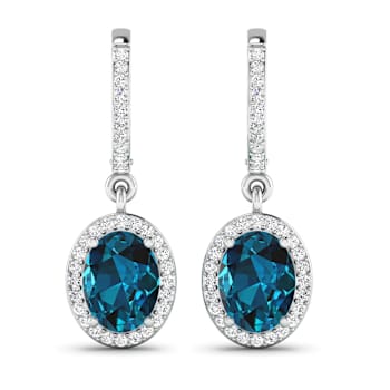 2.20ctw 14K White Gold London Blue Topaz  and White Diamond Halo Earrings