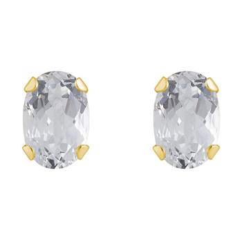 6x4mm Oval White Topaz 10k Yellow Gold Stud Earrings