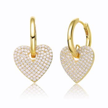 Clear Cubic Zirconia, 14k Gold Plated over Brass Heart Dangle Infinity
Hoop Drop Earrings for Teens
