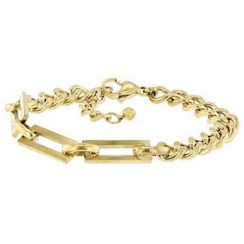 Cuban And Paperclip Link Bracelet In Gold-Tone 7.5mm