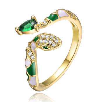 Emerald Color CZ Coiled Snake Bypass Ring In 14K Gold Over Brass