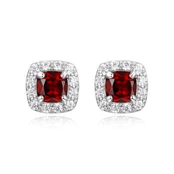 Red Garnet Platinum Over Sterling Silver Earrings