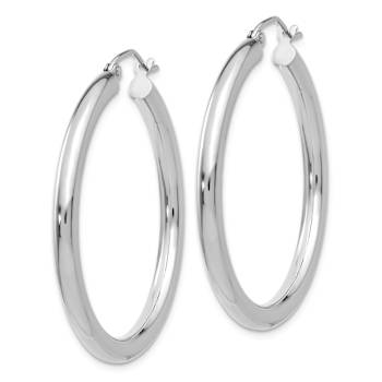 Rhodium Over 14k White Gold Polished 1 3/8" Tube Hoop Earrings