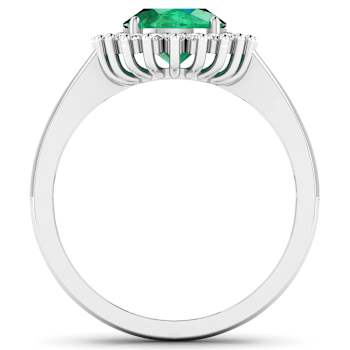 1.19ctw Green Emerald and Diamond 14K White Gold Halo Ring