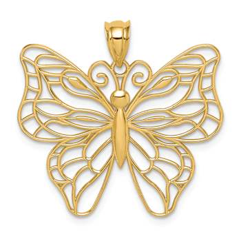 14k Yellow Gold Polished Cut-out Large Butterfly Pendant