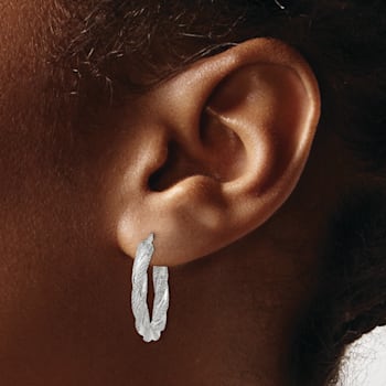 Rhodium Over 14k White Gold 13/16" Twisted Textured Hoop Earrings