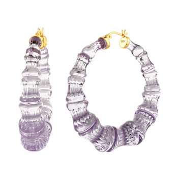 14K Yellow Gold Over Sterling Silver Bamboo Acrylic Hoops in Sheer Mauve