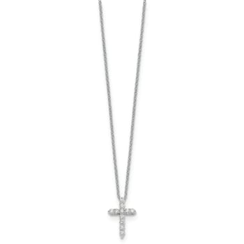 Rhodium Over 14K White Gold Lab Grown Diamond VS/SI GH, Cross Pendant Necklace
