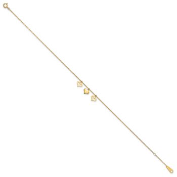 10k Yellow Gold 3 Hearts Charm Cable Link Anklet