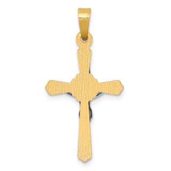 14K Two-tone Gold Polished Brushed Flower Center INRI Crucifix Pendant