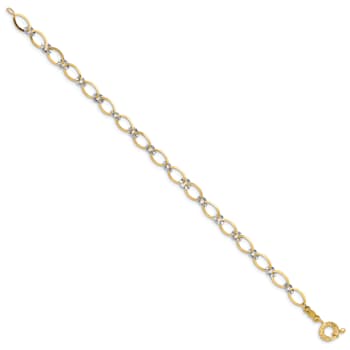 14k Two-tone Gold Oval and Diamond-Cut Circle Bracelet