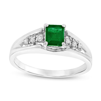 0.58ctw Emerald and Diamond Ring in 14k White Gold