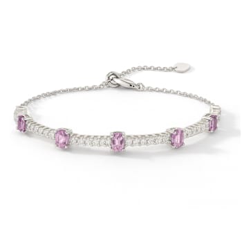 Rhodium Over Sterling Silver Oval Pink Sapphire and White Zircon Bolo
Bracelet 1.1ctw