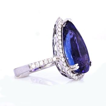 12.43 Ctw Tanzanite and 0.62 Ctw White Diamond Ring in 18K WG