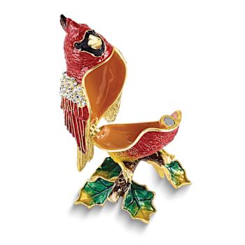 CARMINE Cardinal on Holly Branch Trinket Box