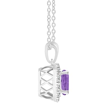 7mm Round Amethyst and White Topaz Accent Rhodium Over Sterling Silver
Halo Pendant w/Chain